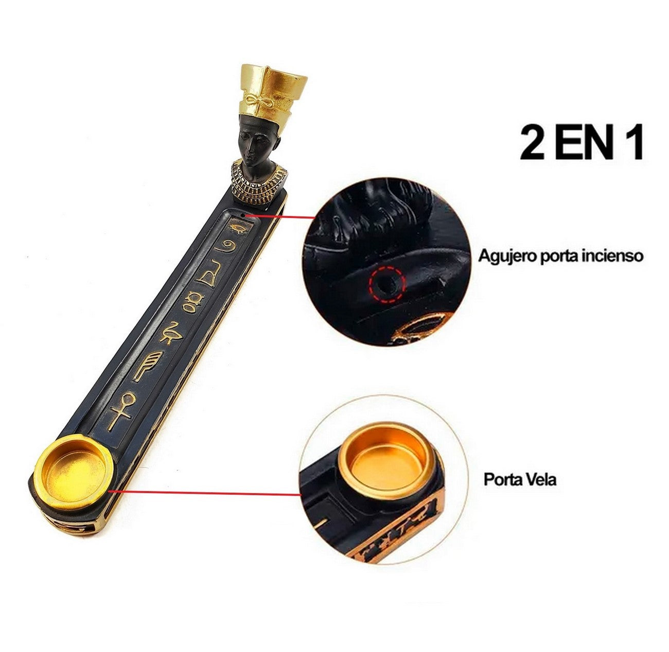Porta Incienso + Porta Vela Egipcio Reina Nefertiti 2 en 1